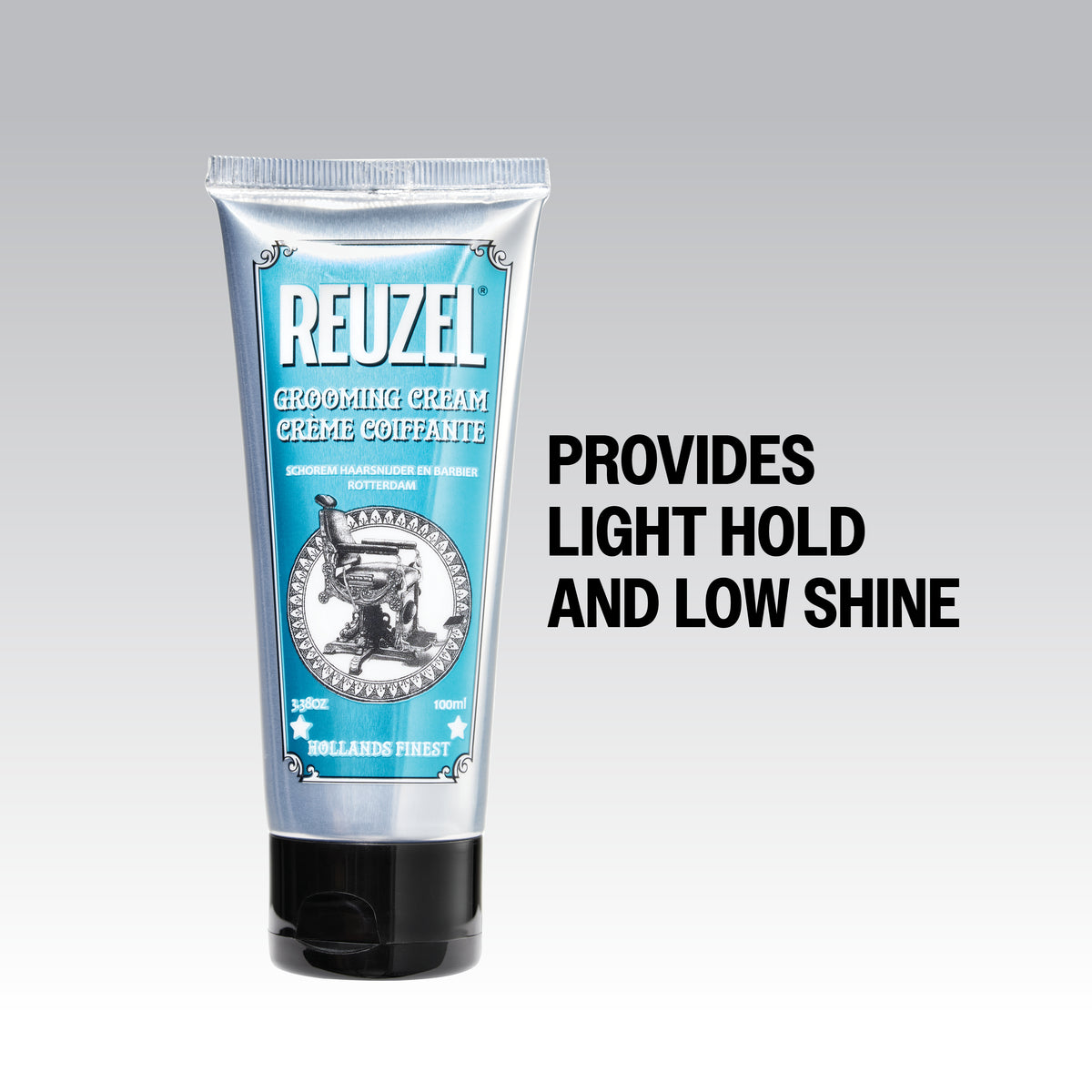 Reuzel Grooming Cream for hair styling, showing a tube of grooming cream with a smooth, creamy texture and sleek packaging.