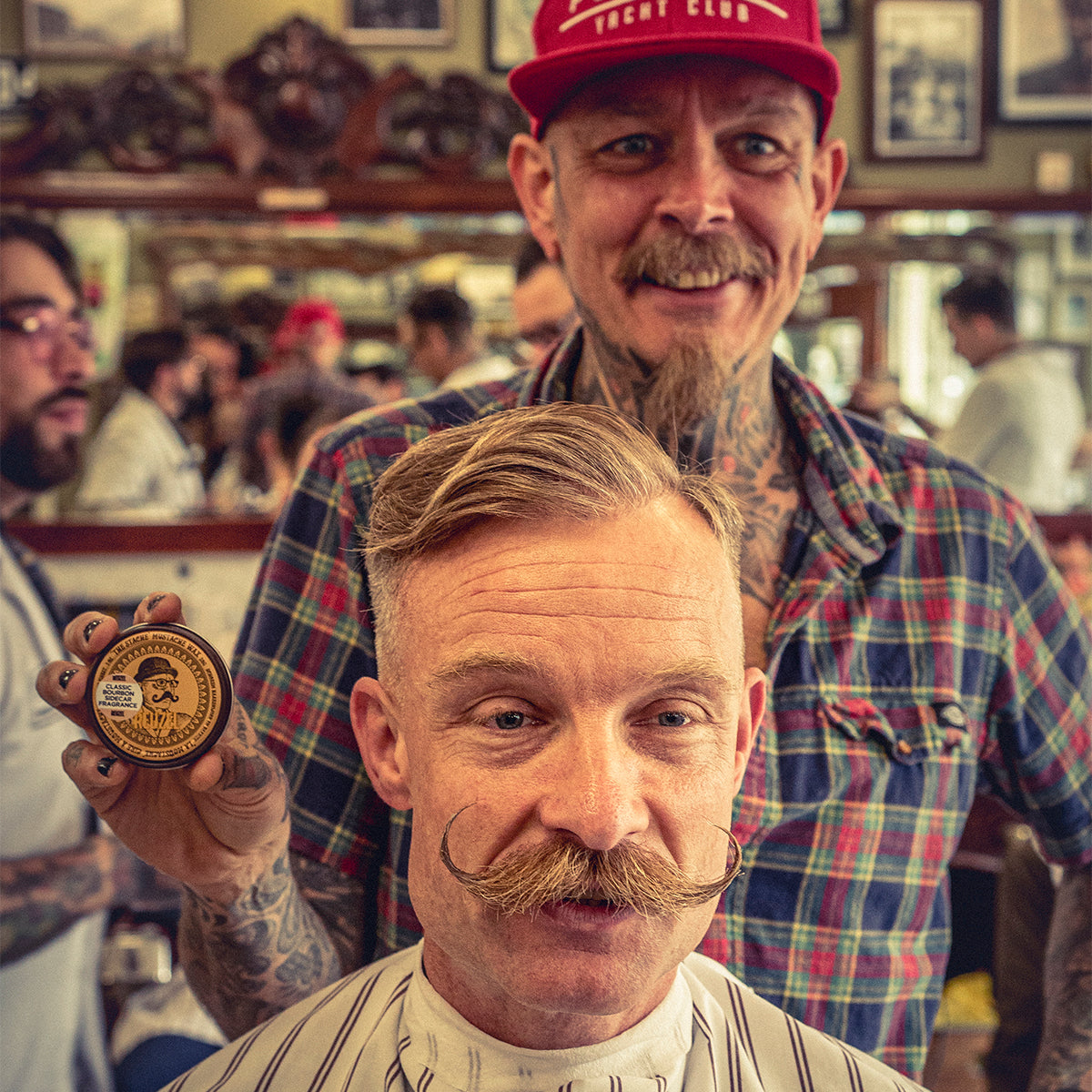 Reuzel Mustache Wax Bourbon Sidecar for styling and shaping mustaches, with a natural bourbon scent and smooth wax texture.