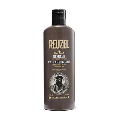 Reuzel Refresh No Rinse Beard Wash bottle, 200ml, with a clean label, for beard cleaning and grooming.
