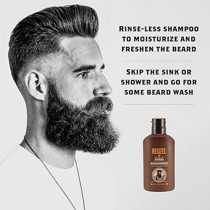 Reuzel Refresh No Rinse Beard Wash in a bottle, designed for clean, fresh beard grooming with natural ingredients.
