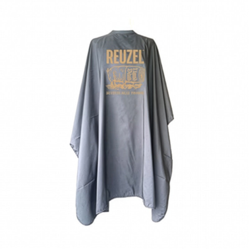Reuzel X Liquid Death Severed Head barber cape featuring graphic design, perfect for grooming salons and barbershop use.