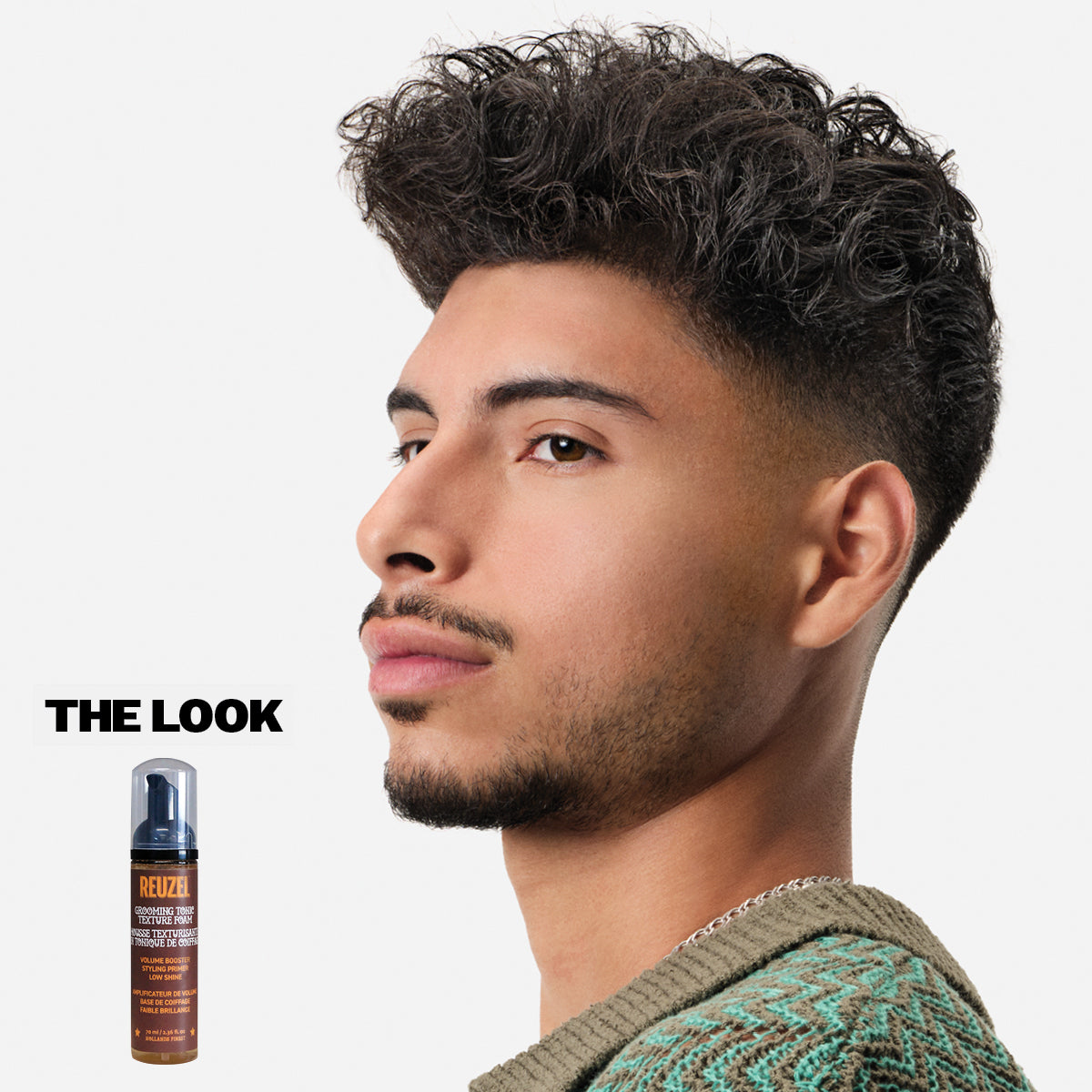 Reuzel Grooming Tonic Texture Foam for hair styling, displaying the foam in a pump bottle with textured styling finish
