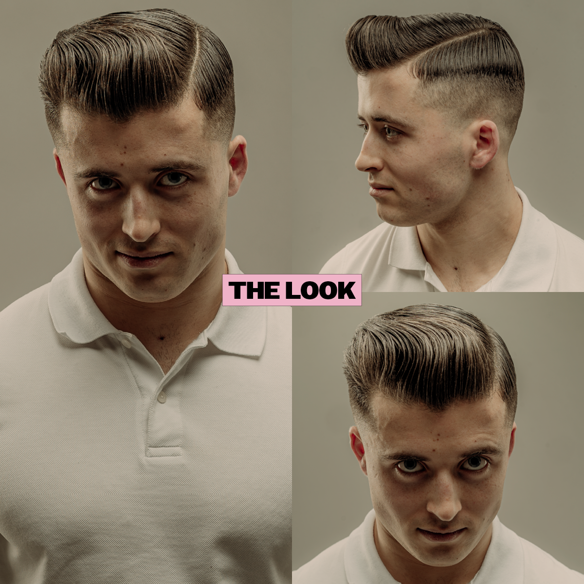 Reuzel Pink Pomade Grease jar with pink label and lid, showing the smooth, shiny texture of the hair pomade inside.