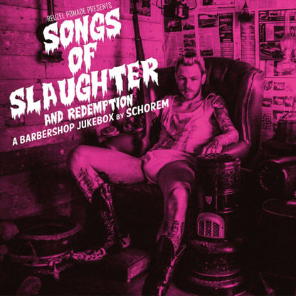 Reuzel merch featuring the front design of Schorem's Songs Of Slaughter And Redemption, showcasing bold artwork and branding.
